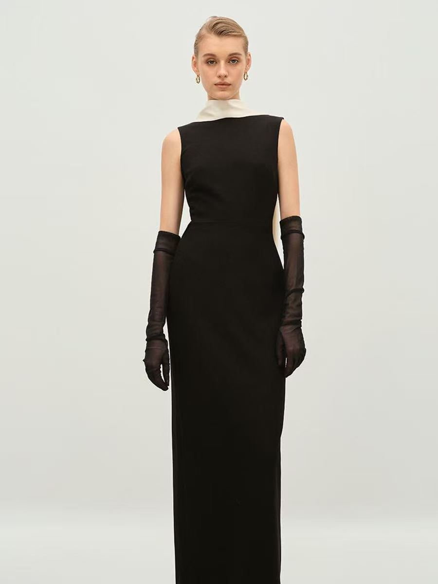 black backless white ribbon dress