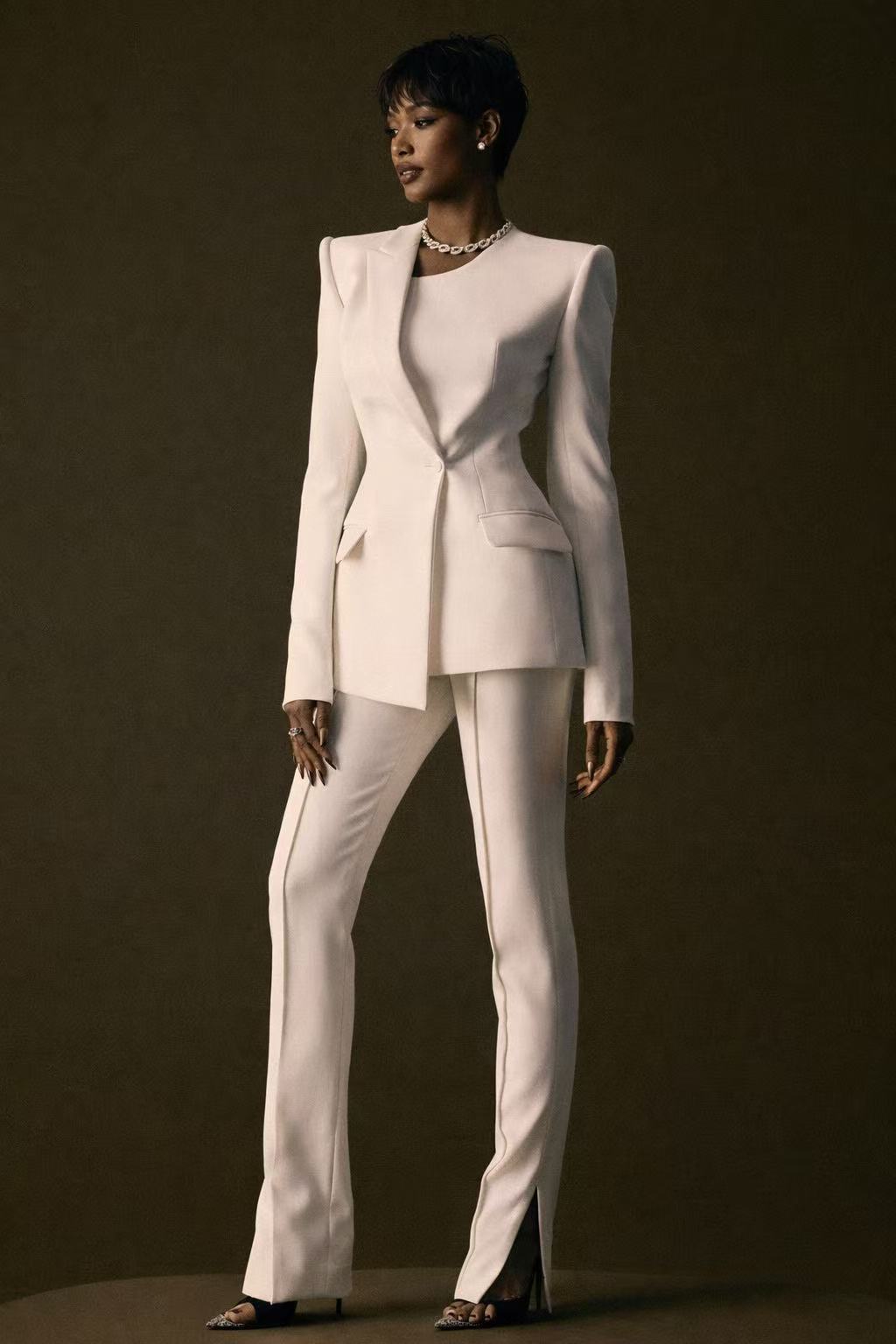 White personality suit